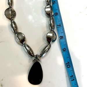 Silver and Black Beaded Necklace, lightweight plastic beads